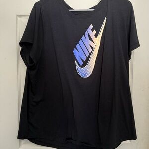 Nike Women's Black Tee with Blue and Orange Logo